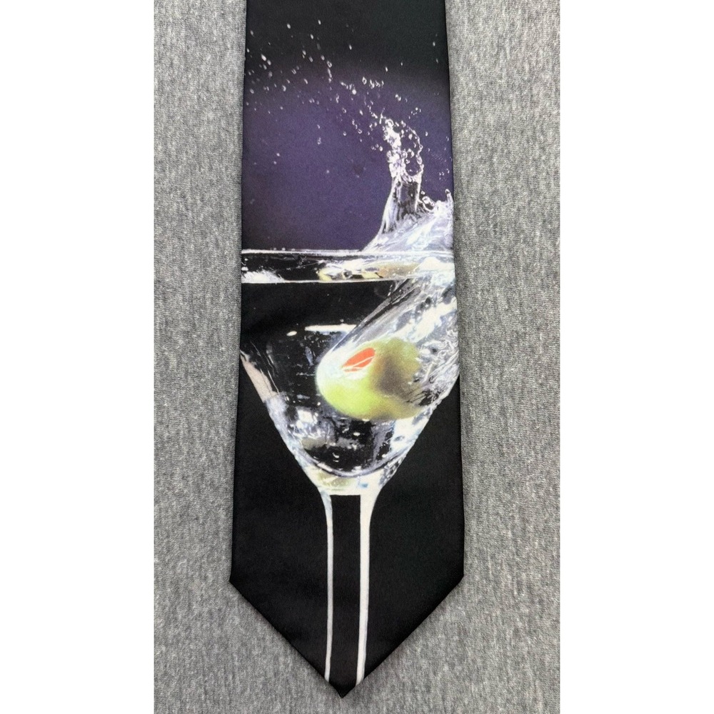 RALPH MARLIN MARTINI GLASS OLIVE NOVELTY TIE Vtg 1997 Office‎ Party Preppy USA